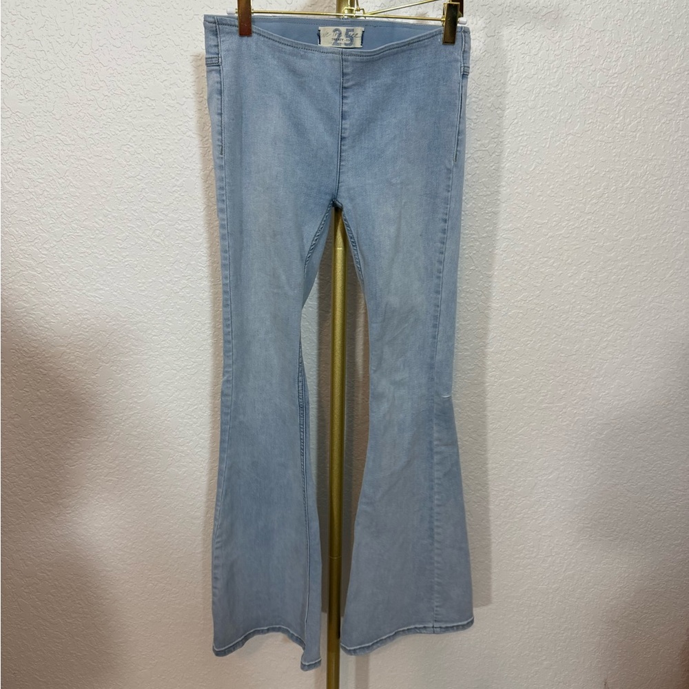 Free People Blue Flare Wide Leg Jeans  (B4) - Picture 4 of 10